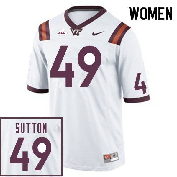 Women #49 Latrell Sutton Virginia Tech Hokies College Football Jerseys Sale-White
